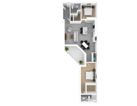 Floor plan for 2 beds, 2 baths, 1431 sqft